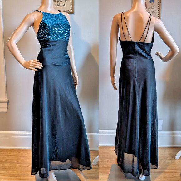 Vintage 1990s Blondie Nites Prom Dress Sequin Iridescent Whimsygoth Blue Jrs 5 - Picture 3 of 12